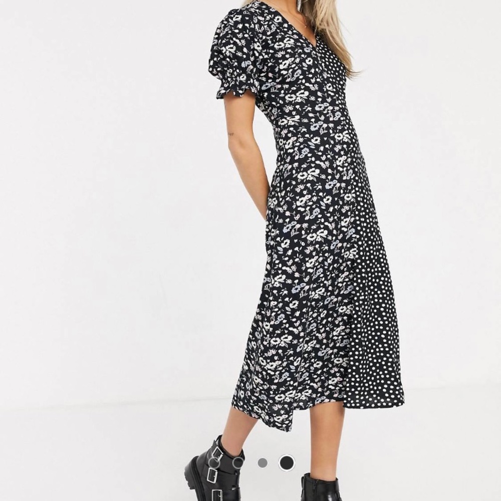 Mixed floral print midi dress